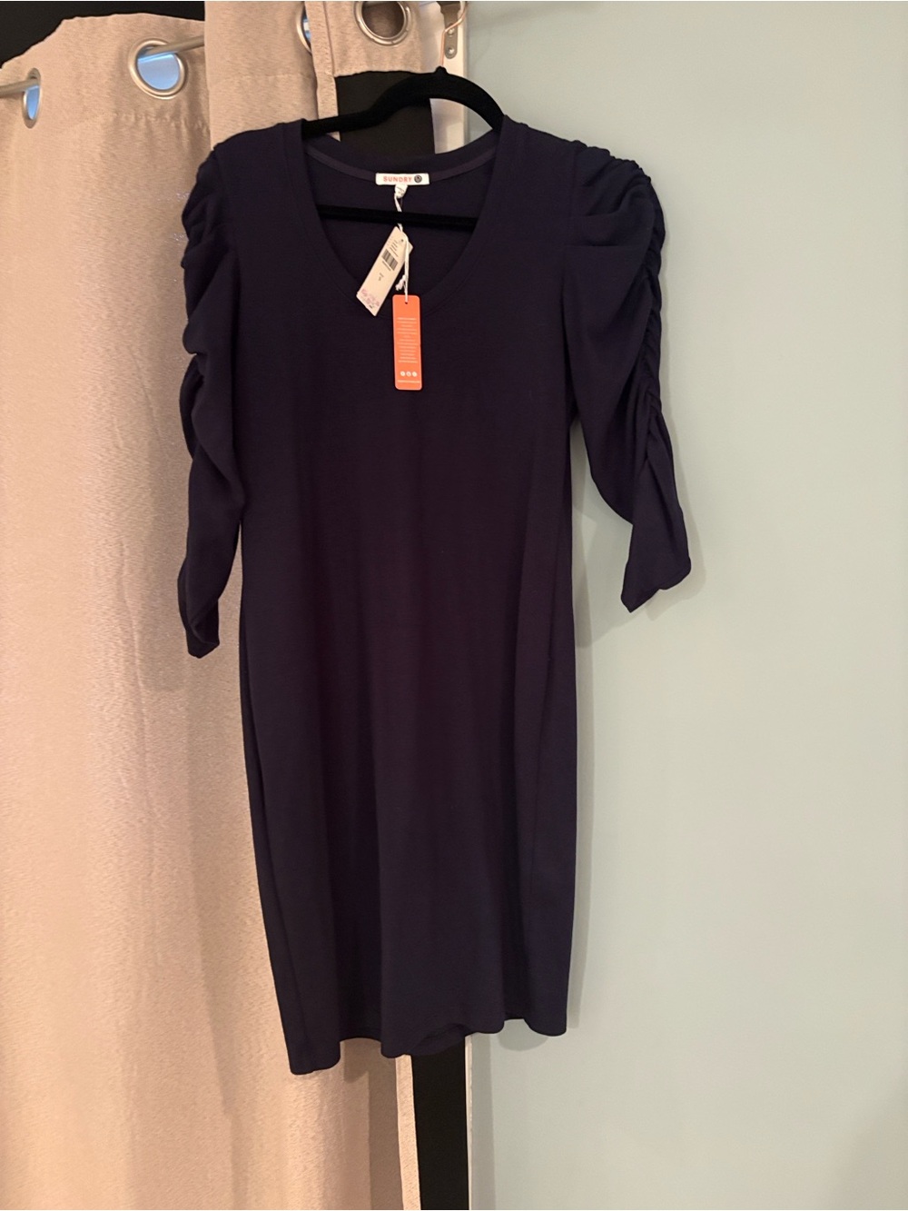 Sundry Navy Ruched Sleeve Mini Dress